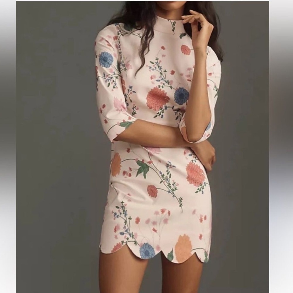 Anthro Floral scalloped mini dress